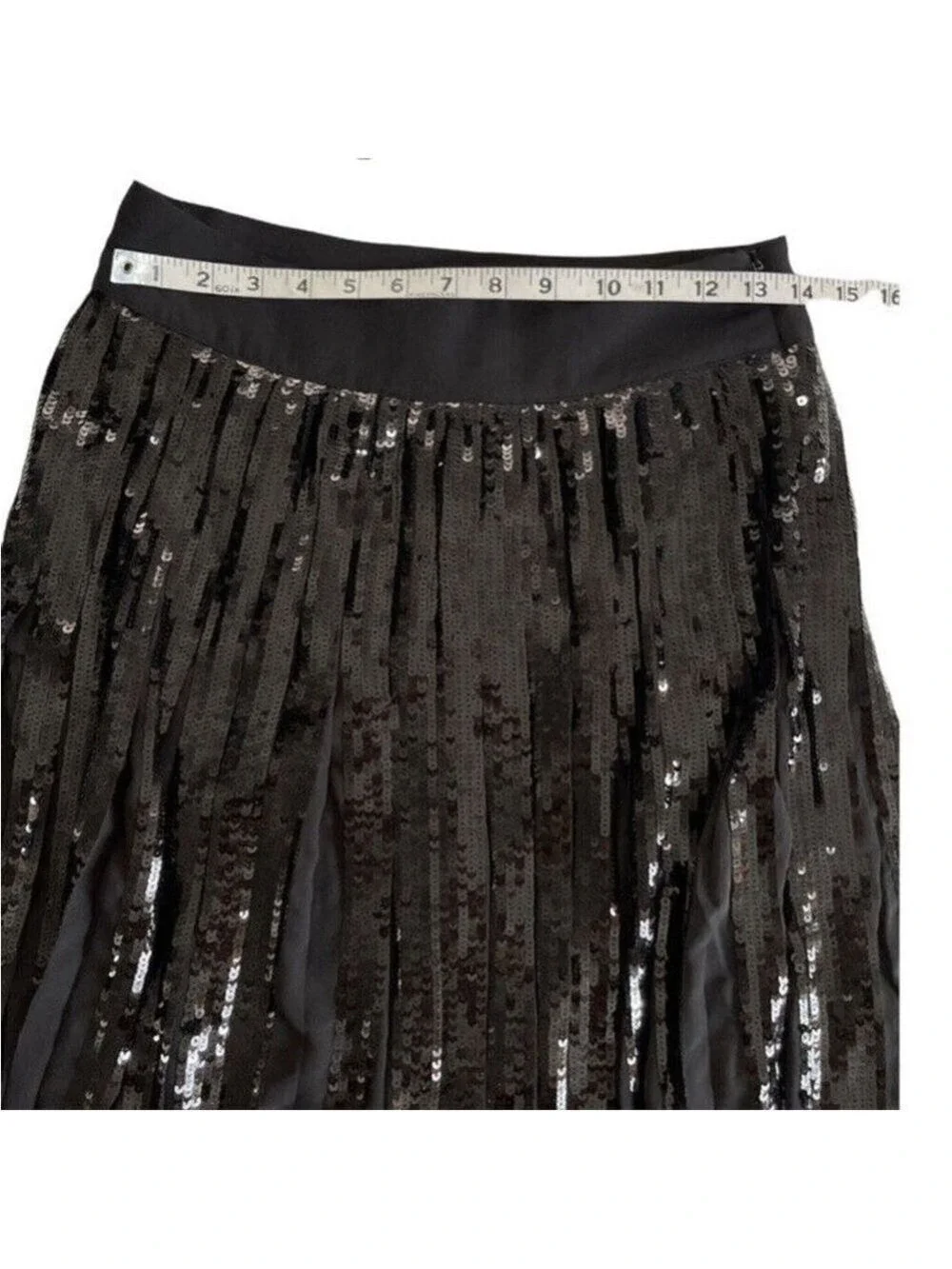 Women’s EXPRESS High Waisted Sequin Pleated Midi Skirt Size S Black